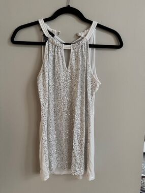 INC International Concepts White Sequin Halter Top, Size M